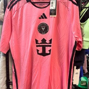 Messi Adidas Pink Soccer Jersey with Black Trim